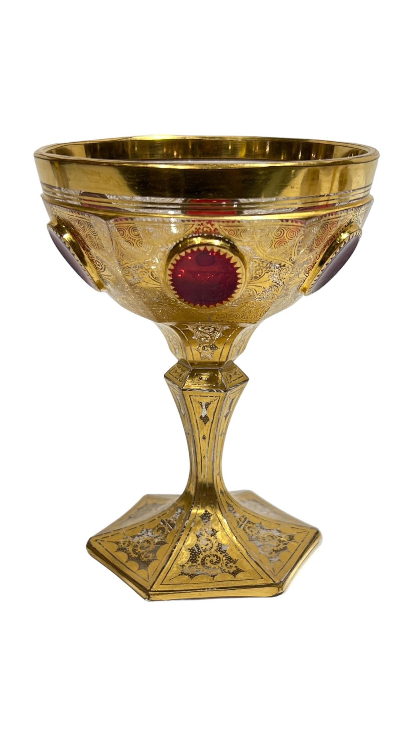 Moser Set of Eight (8) Gilt Glass Goblets / Wine Glasses 1