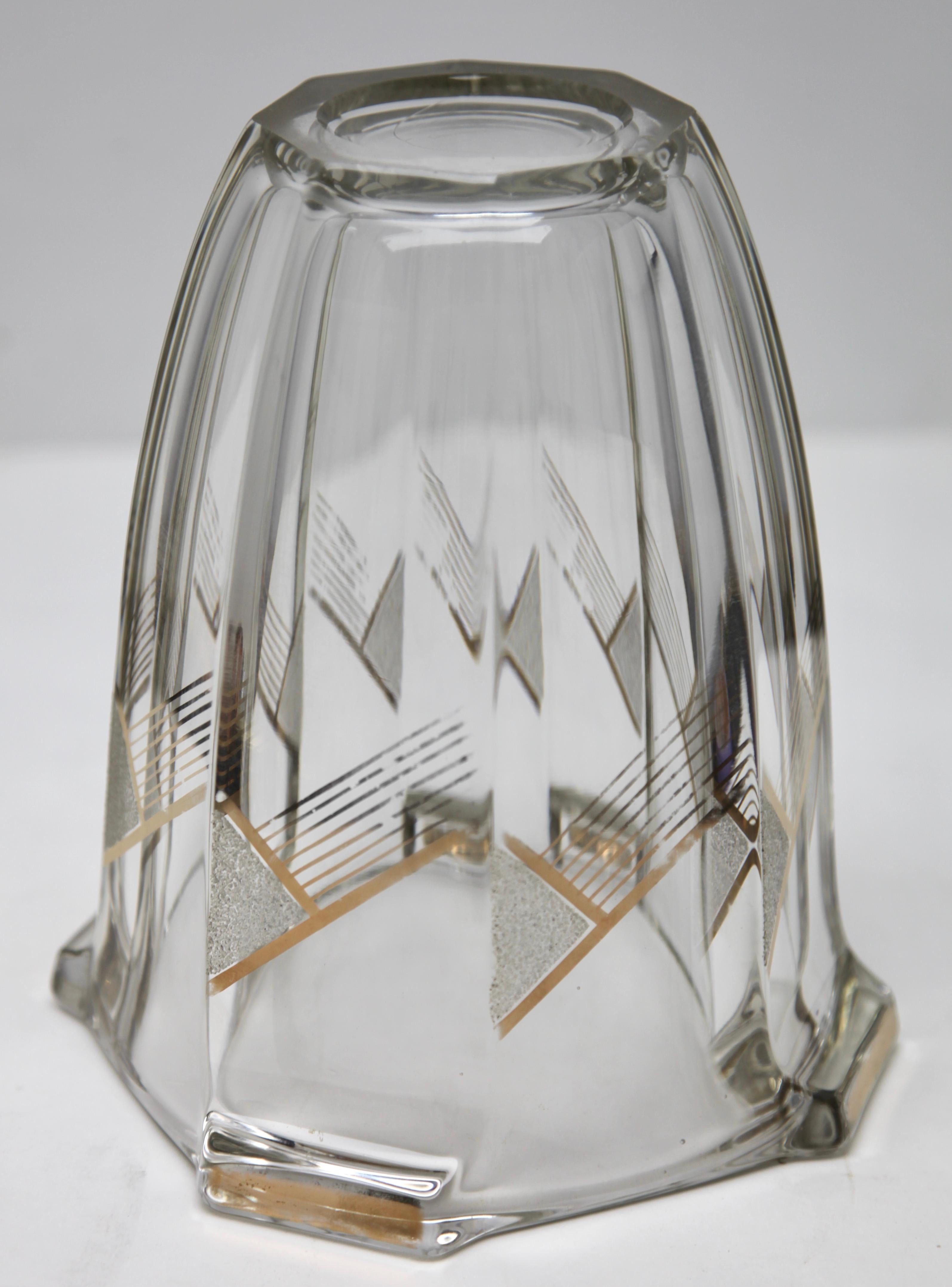 Crystal Moser & Söhne Karlsbad Art Deco Vase Signed with Geometric Gold Painted Design For Sale