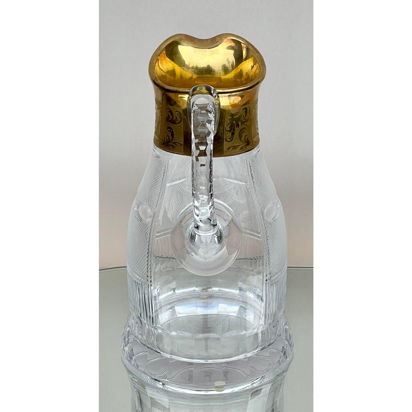 Moser Splendid Gold Encrusted Crystal Pitcher, 1980s In Good Condition In LOS ANGELES, CA