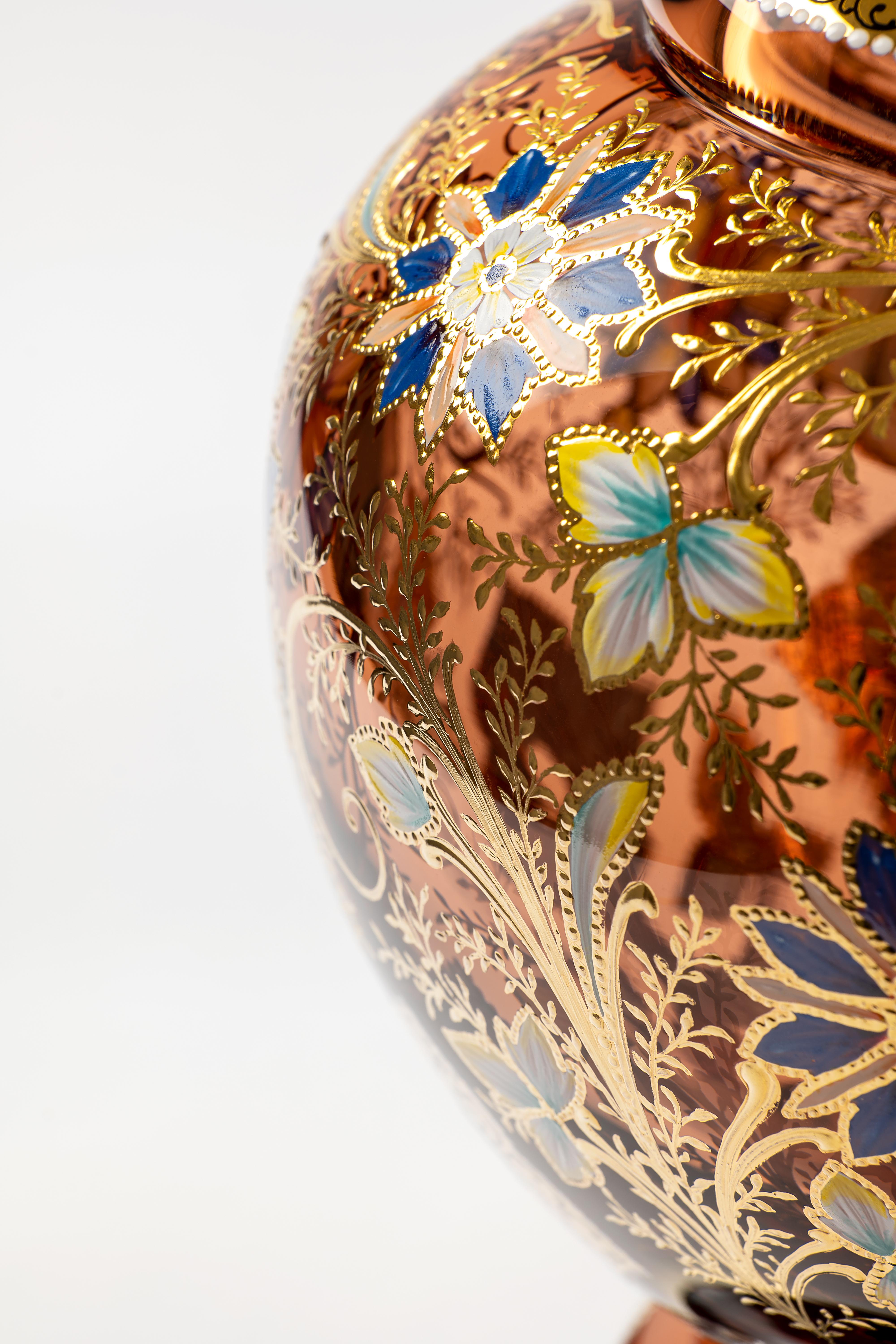 Renaissance Moser Unique Hand Painted Decorated with 24-Karat Gold Vase For Sale