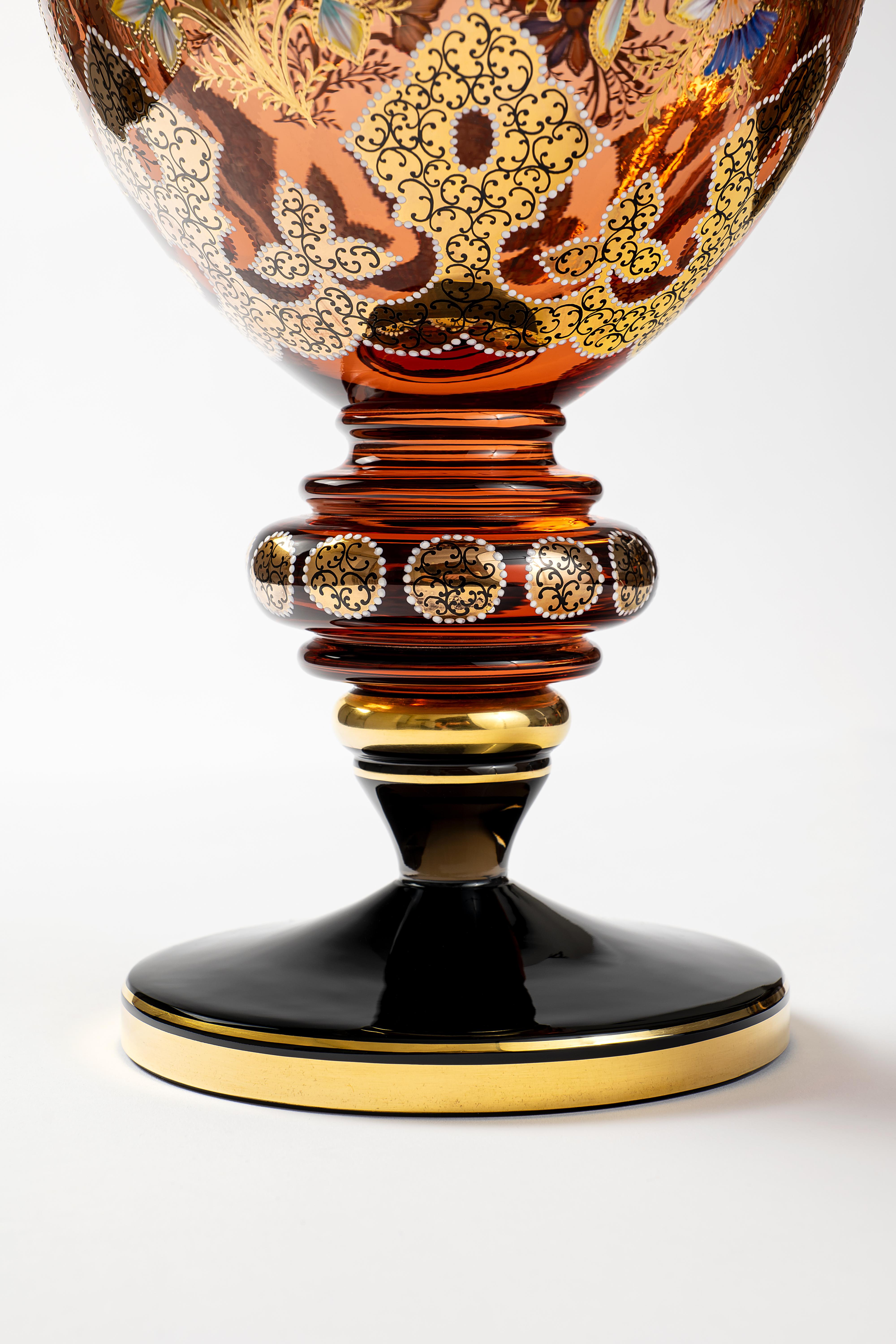 Czech Moser Unique Hand Painted Decorated with 24-Karat Gold Vase For Sale