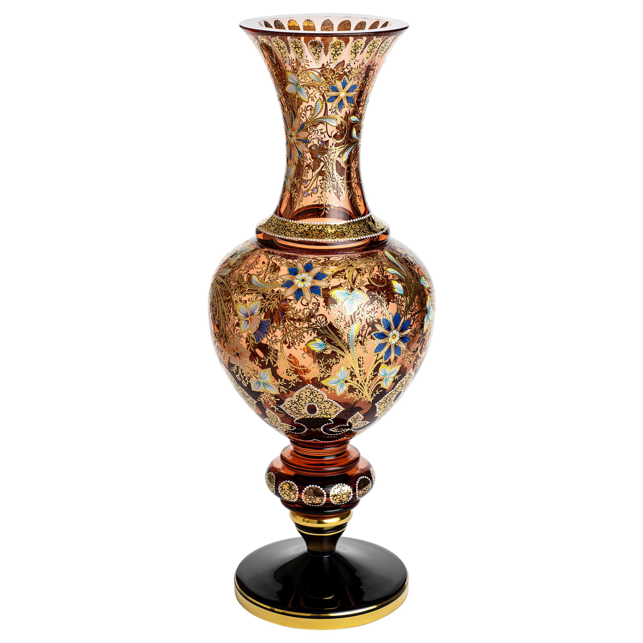 Moser Unique Hand Painted Decorated with 24-Karat Gold Vase For Sale