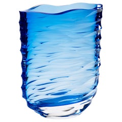 Moser Unique Vase Blue Cut Grooves