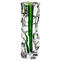 Moser Unique Vase Crystal Cut Grooves Green