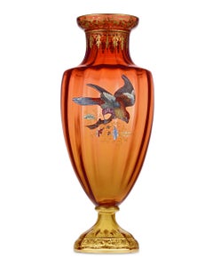 Moser Vase with Gilt and Enamel Bird