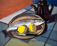 "Poissons et citrons" par Moser Wehrle - Huile sur toile - 46x38 cm