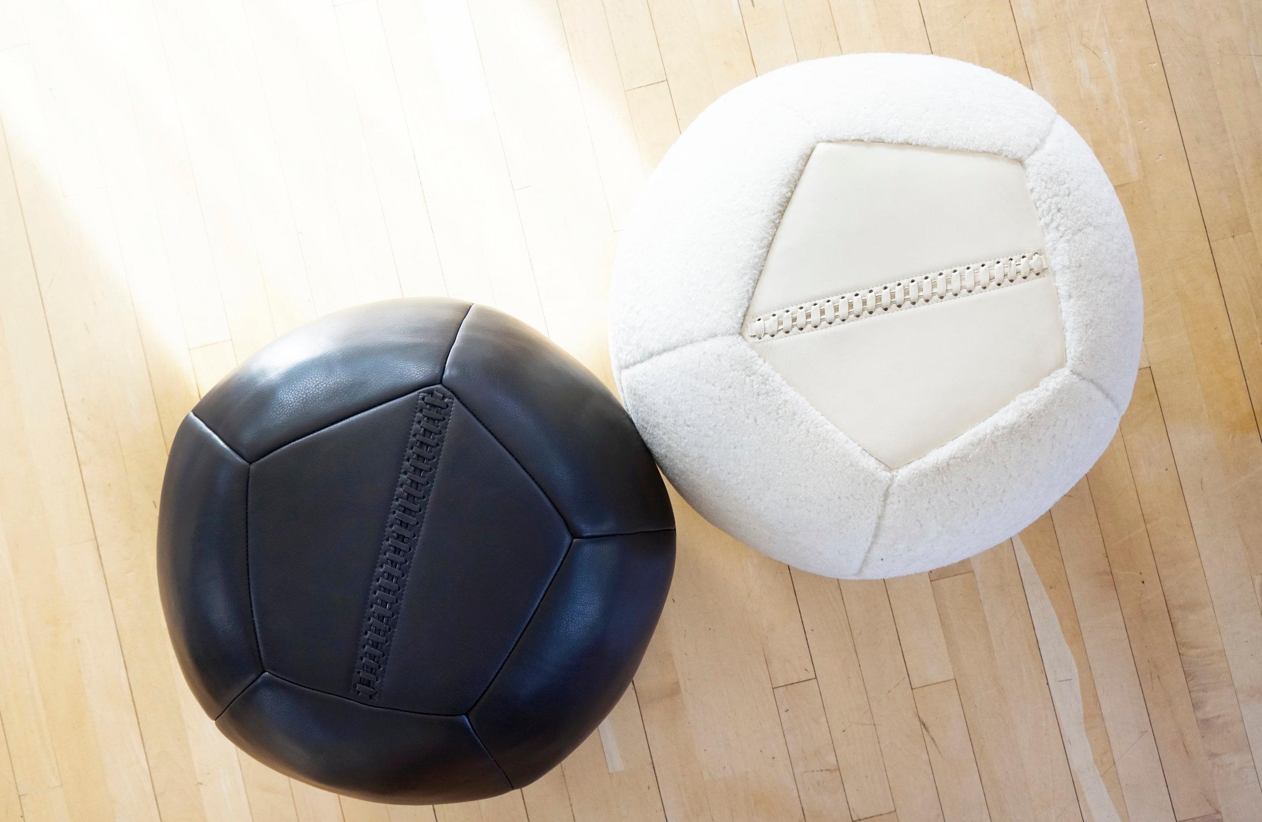 Crafted with supple European leather, the Ball Ottoman is designed to add a twist to living room seating, and act as a comfortable place to rest your legs or as playful and sculptural decor. Moses Nadel hand cuts each 5-sided panel from select hides