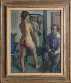 Harry Gottlieb with Standing Nude, Realist Oil Painting by Moses Soyer