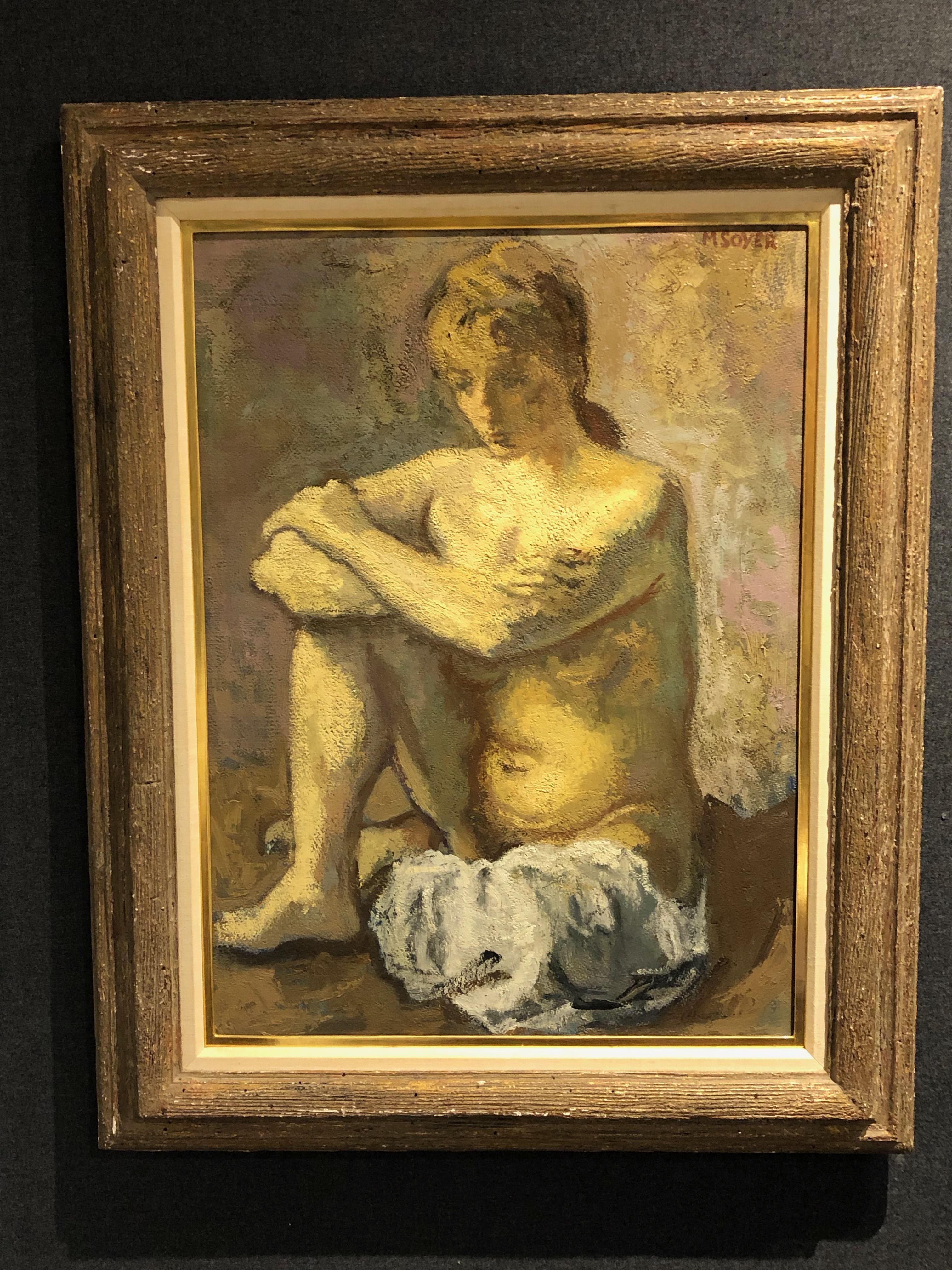 Seated Nude - Brown Figurative Painting by Moses Soyer