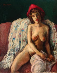 Il Cappello Rosso olio su tela di Moses Soyer