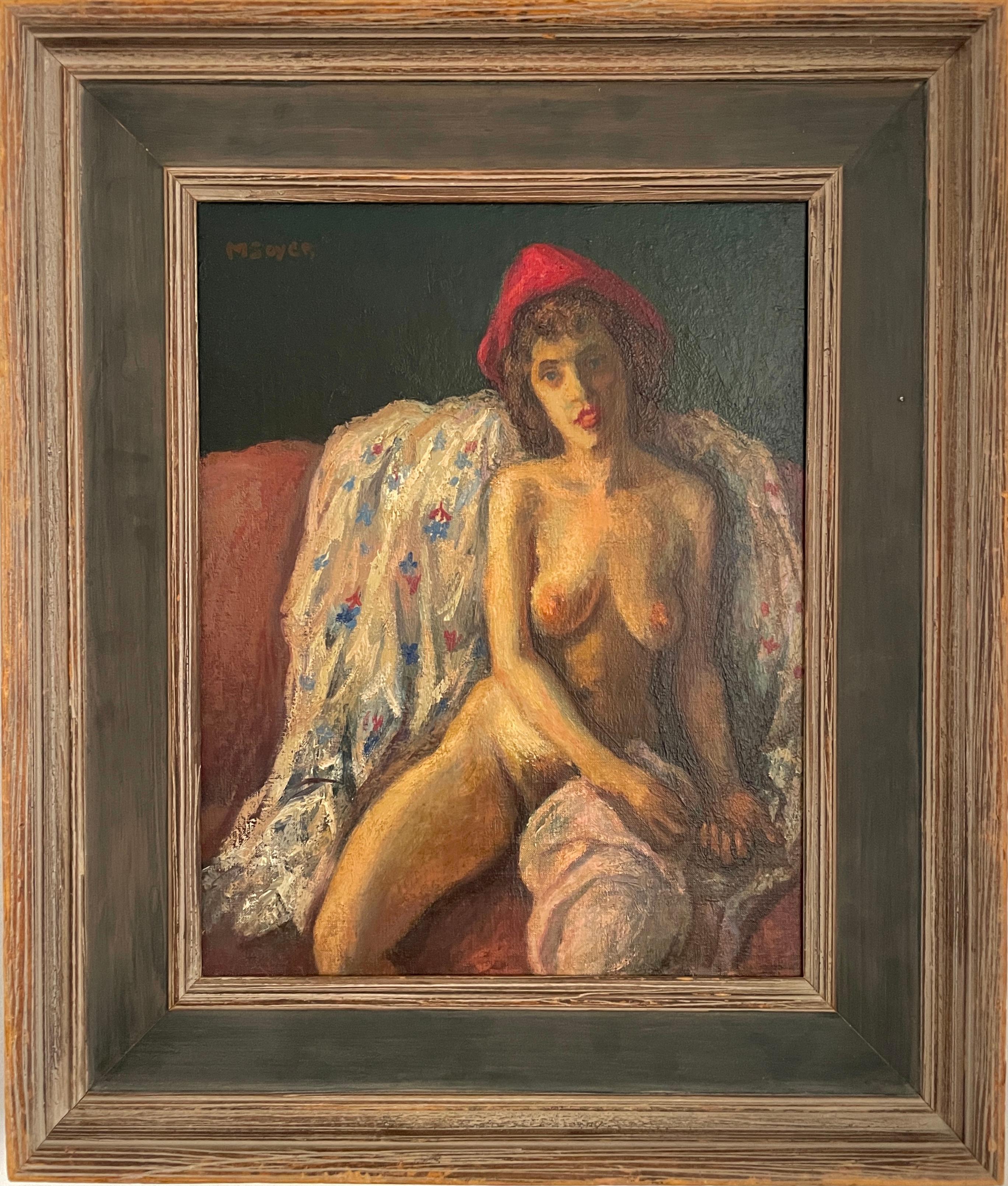 Realist oil painting by Moses Soyer. The artist was often quoted as saying, "My message is people." He was always looking to find who the person within was. 

Soyer and his brothers Raphael and Isaac were all successful artists. Moses Soyer began