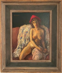 Vintage The Red Hat oil on canvas by Moses Soyer