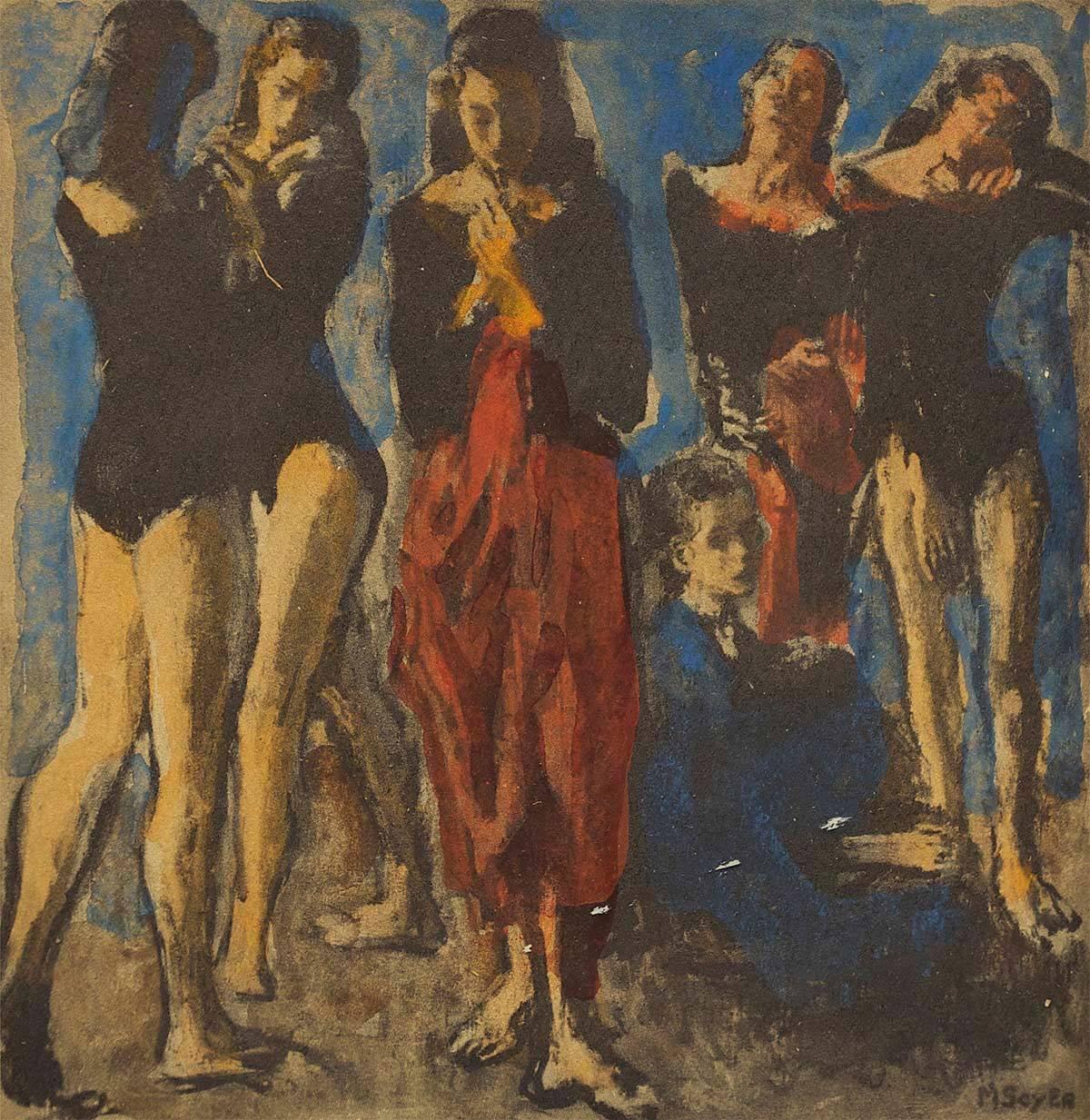 Figurative Print Moses Soyer - Les artistes ont signé et inscrit « Ballet Dancers » à la main  Carte de vœux de vacances