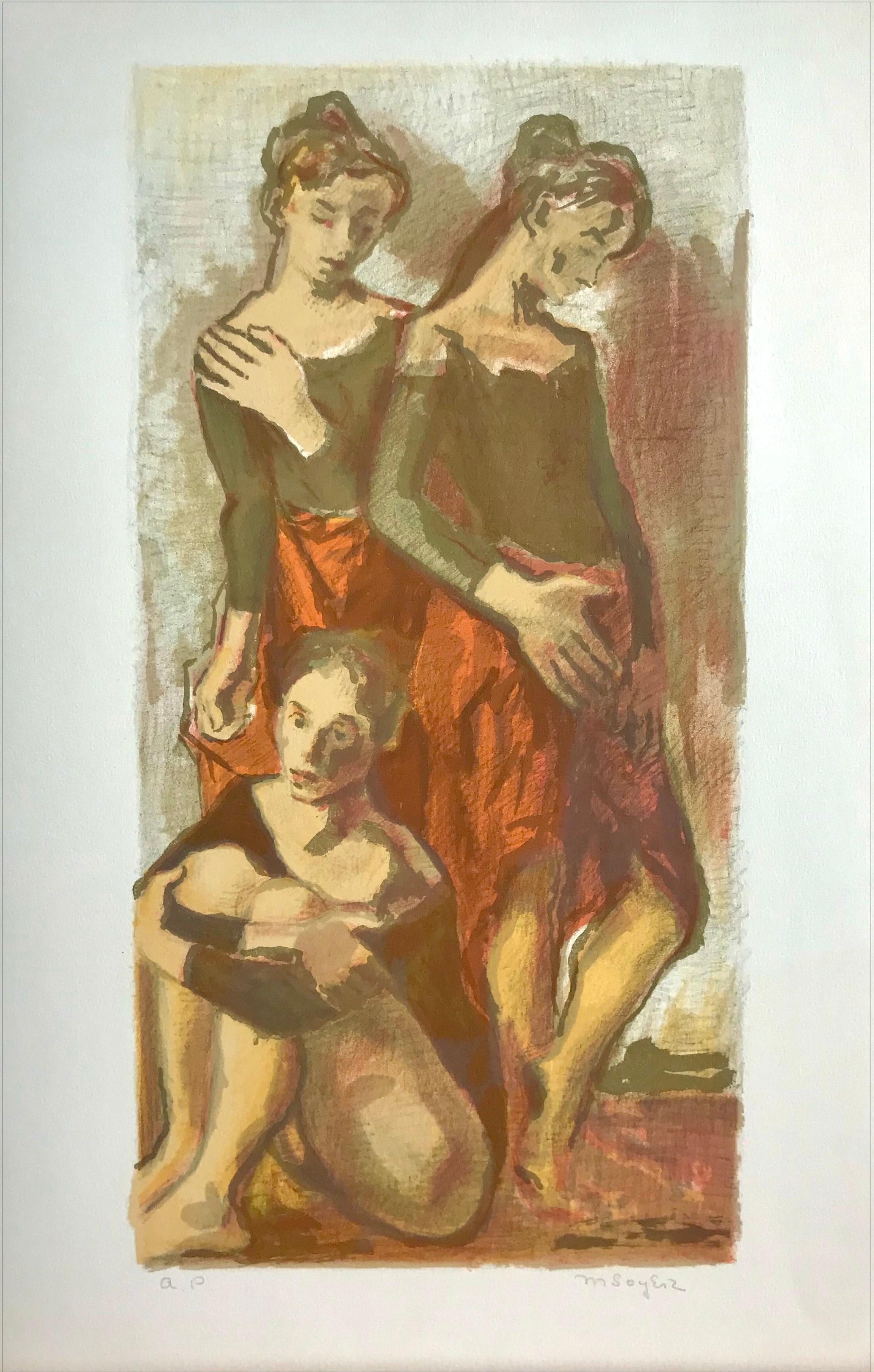 TRE DANZATRICI DI BALLO firmate, donne, prove di danza, cachi, arancione