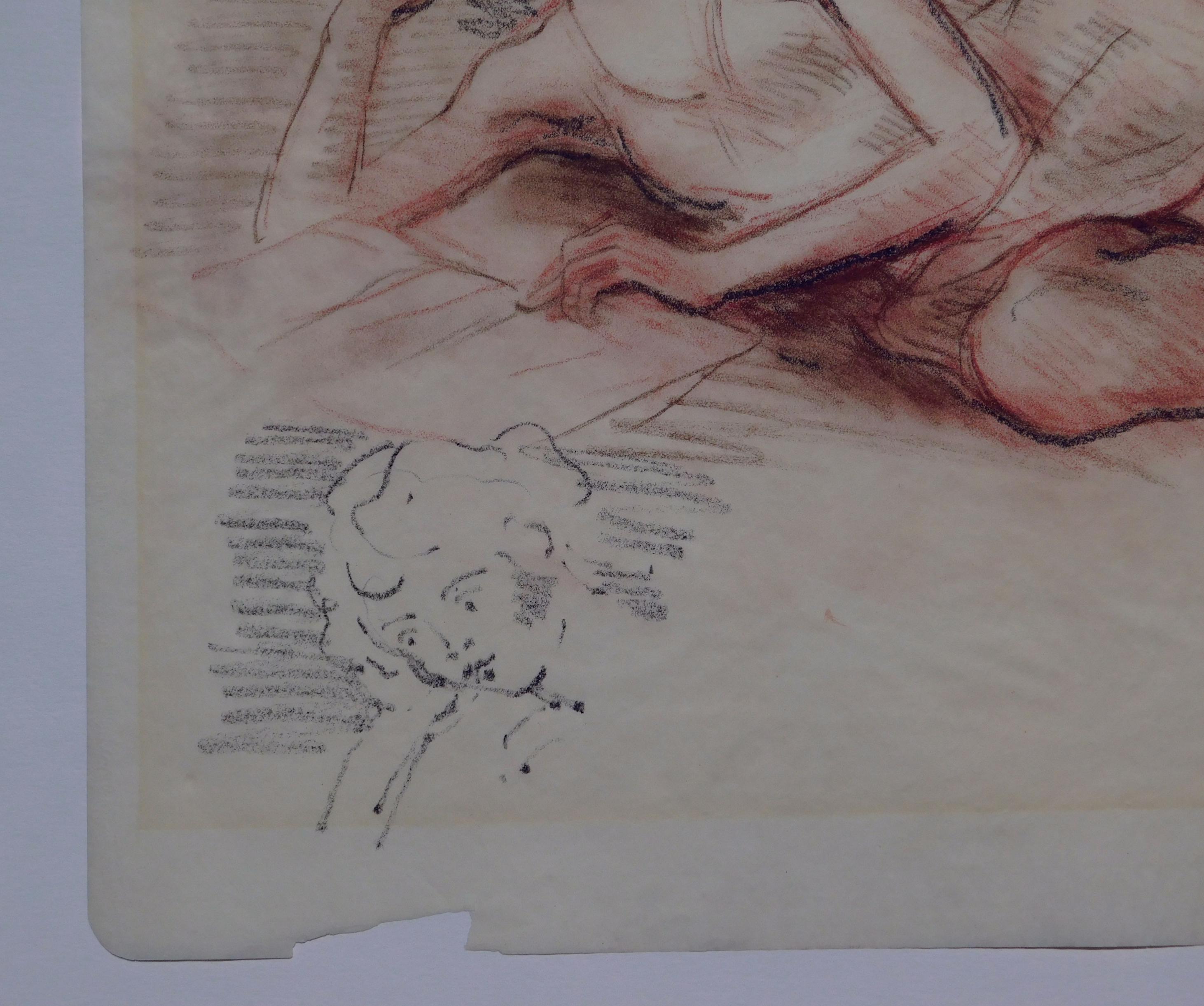 Moses Soyer Graphite and Conte Crayon Drawing, Circa 1950's - Resting Female In Good Condition For Sale In Phoenix, AZ