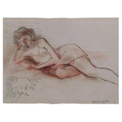 Drawing Moses Soyer Graphite and Conte Crayon, vers les années 1950 - Femme en train de se reposer