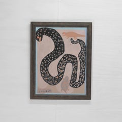 Pair Folk Art Paintings on Wood Panel, 1980s, by Moses Tolliver "MoseT"