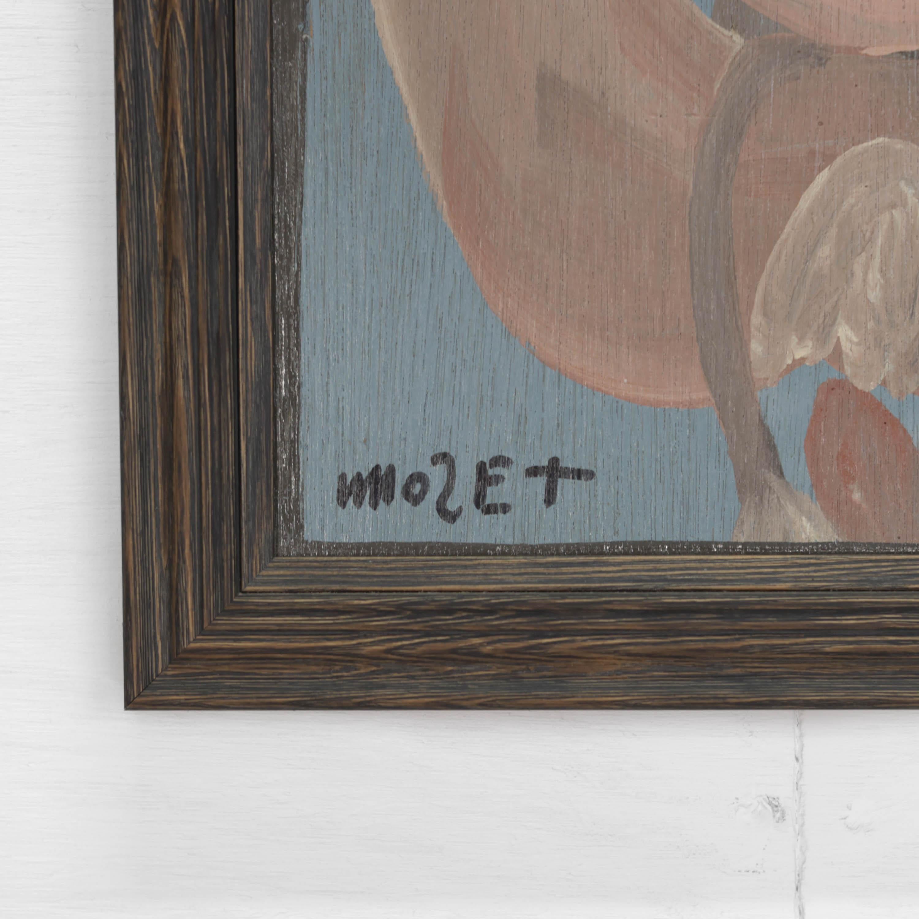 Fait main Paire de peintures d'art populaire sur panneau de bois, années 1980, par Moses Tolliver « MoseT »  en vente
