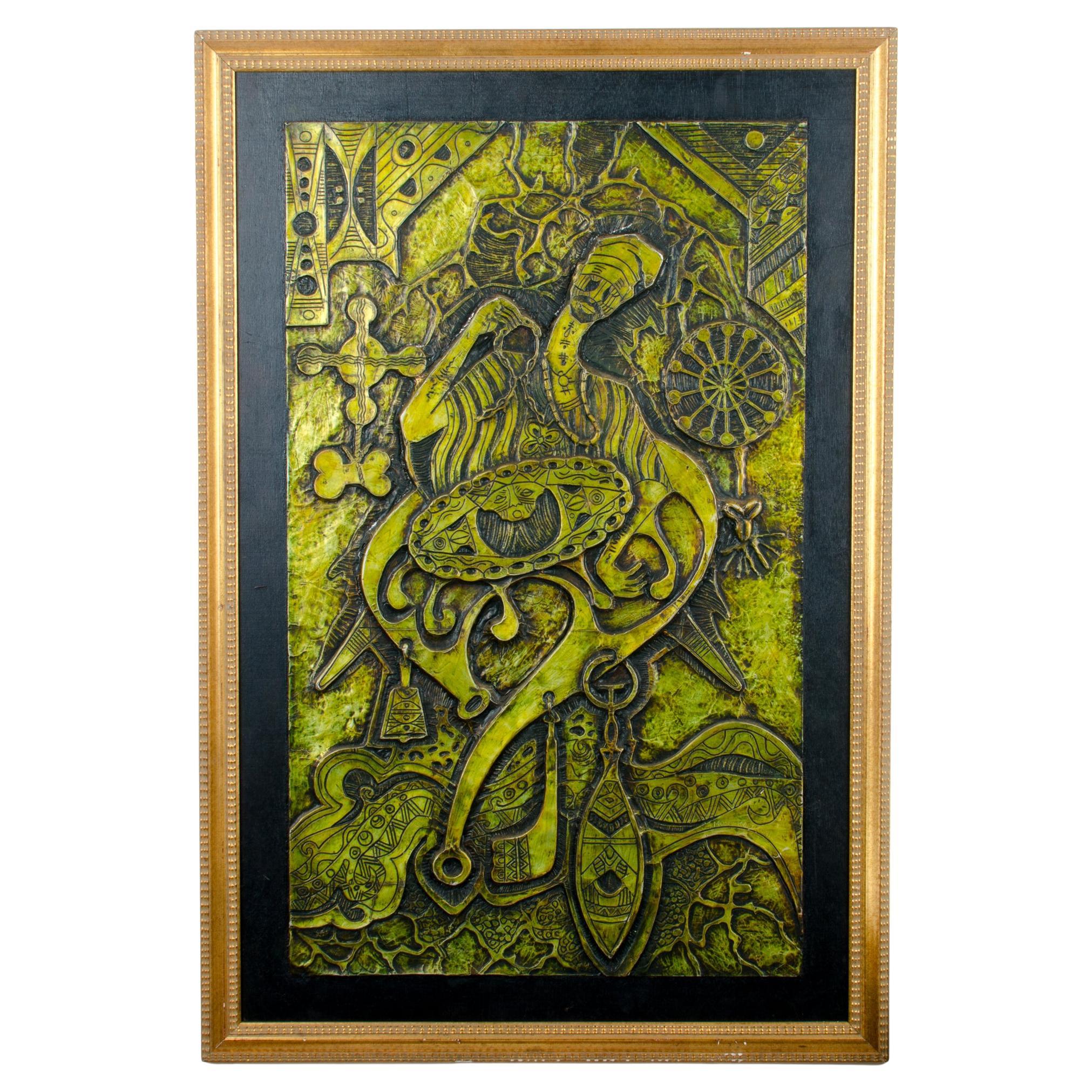 Moses Unokwah (Nigeria) "Divination" Metal Relief 1990