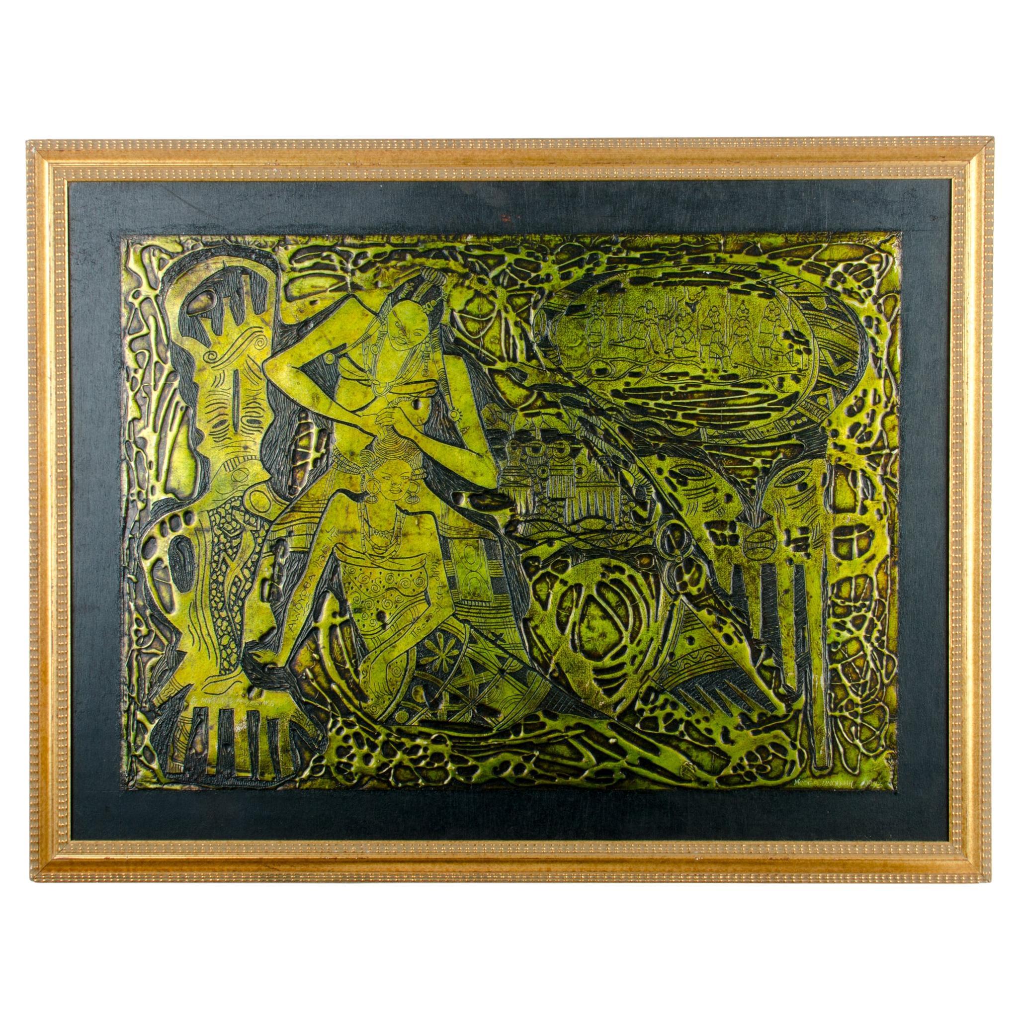 Moses Unokwah (Nigeria) "Mirrows and Combs" Metal Relief 1993 For Sale
