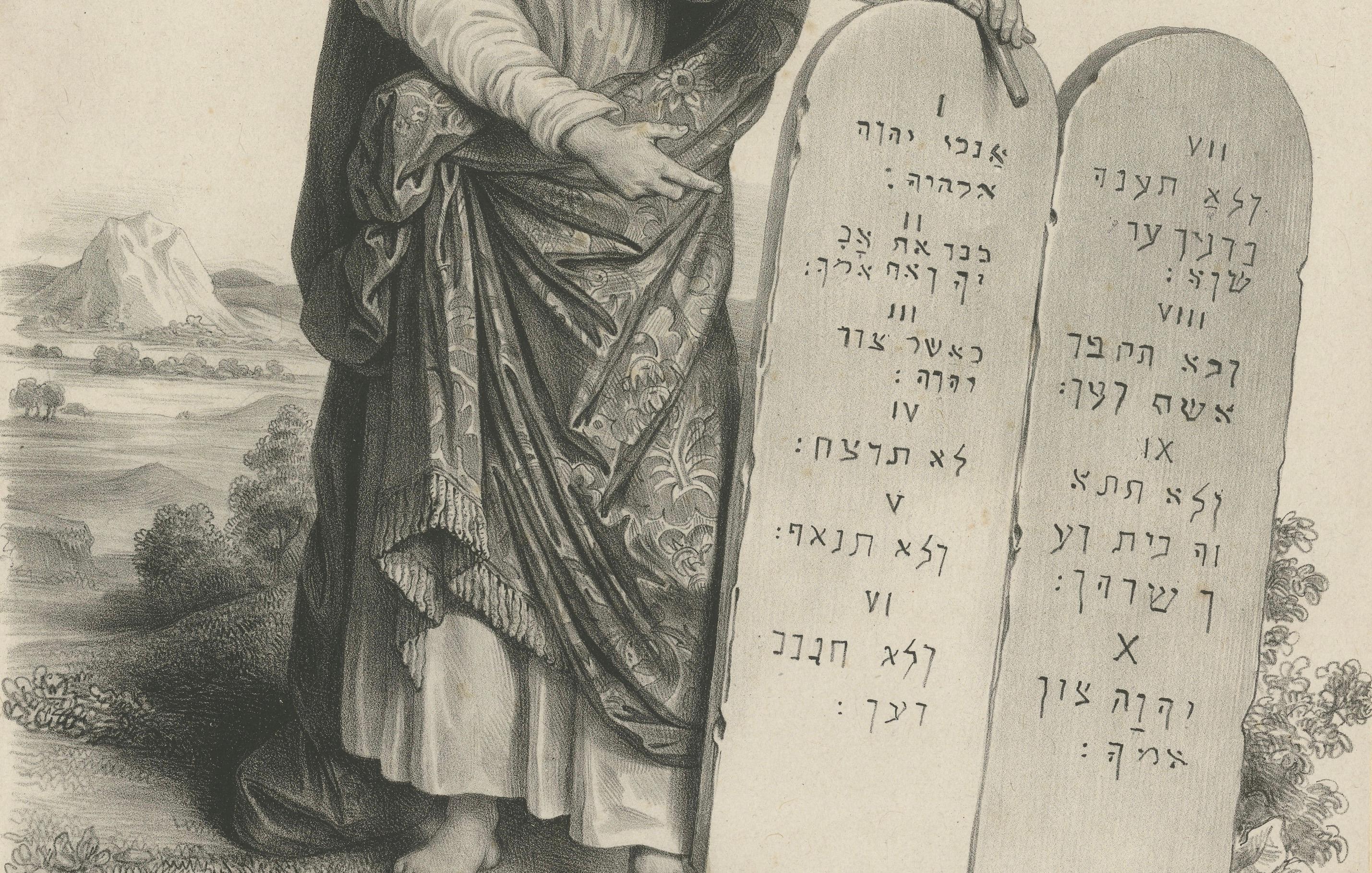Moses with the Ten Commandments by Léon Noël – French Lithograph, 1844 In Good Condition For Sale In Langweer, NL