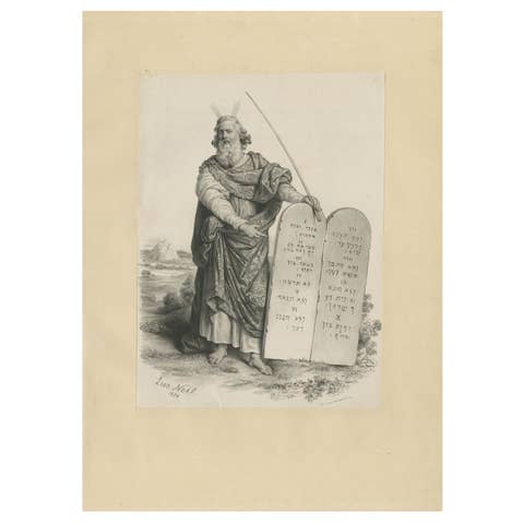 Moses with the Ten Commandments by Léon Noël – French Lithograph, 1844