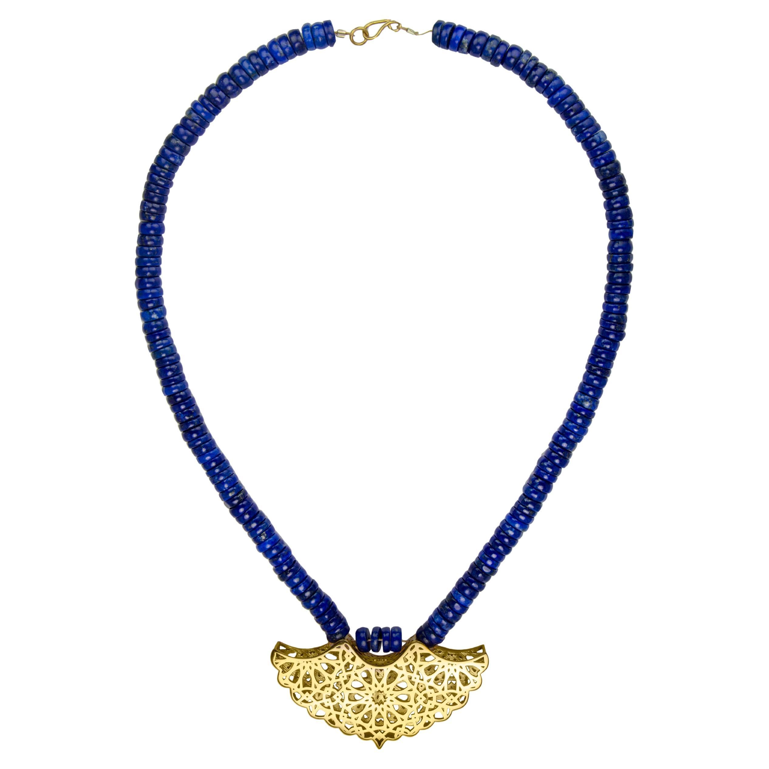 Moshabak Collier en or jaune 18 carats et lapis-lazuli naturel