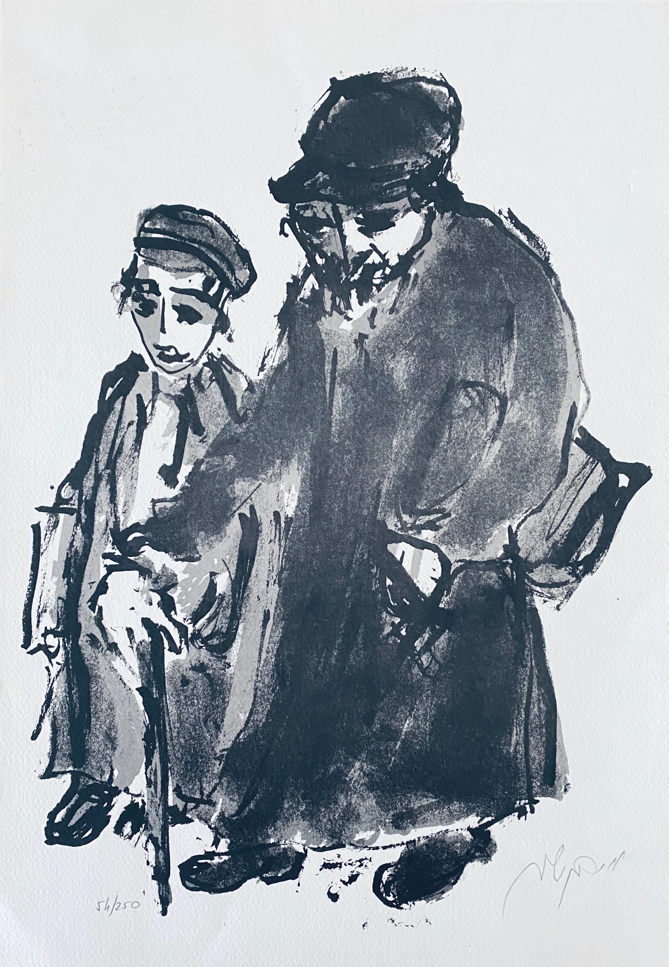 Artista polacco israeliano espressionista litografia firmata a mano - Print di Moshe Bernstein