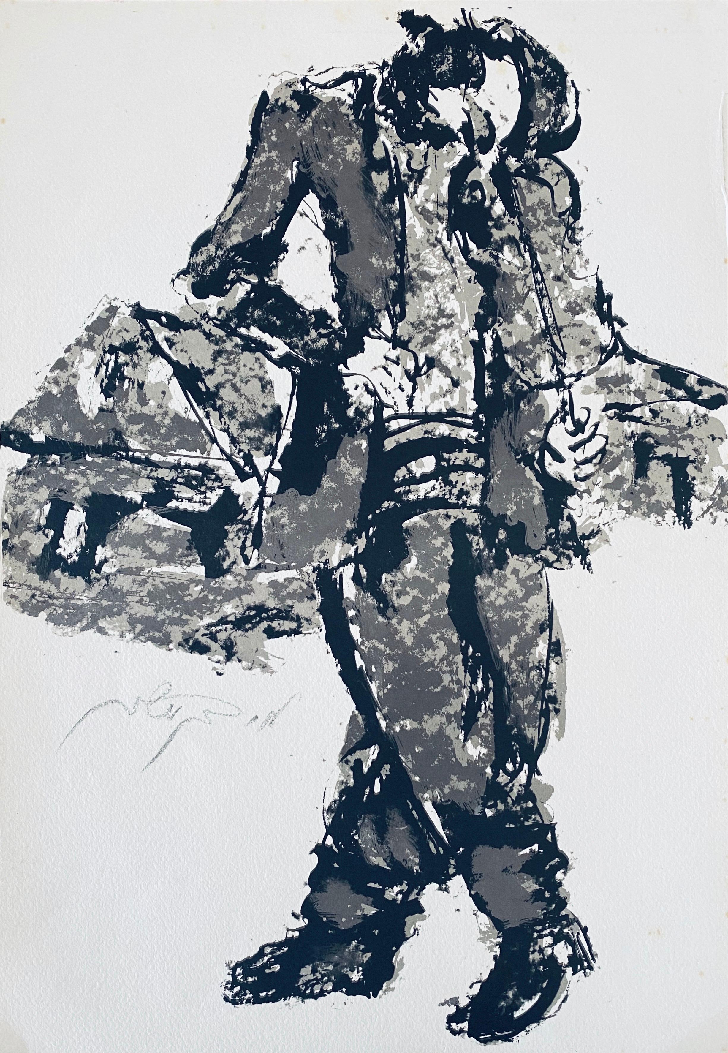 Artista polacco israeliano espressionista litografia firmata a mano - Print di Moshe Bernstein
