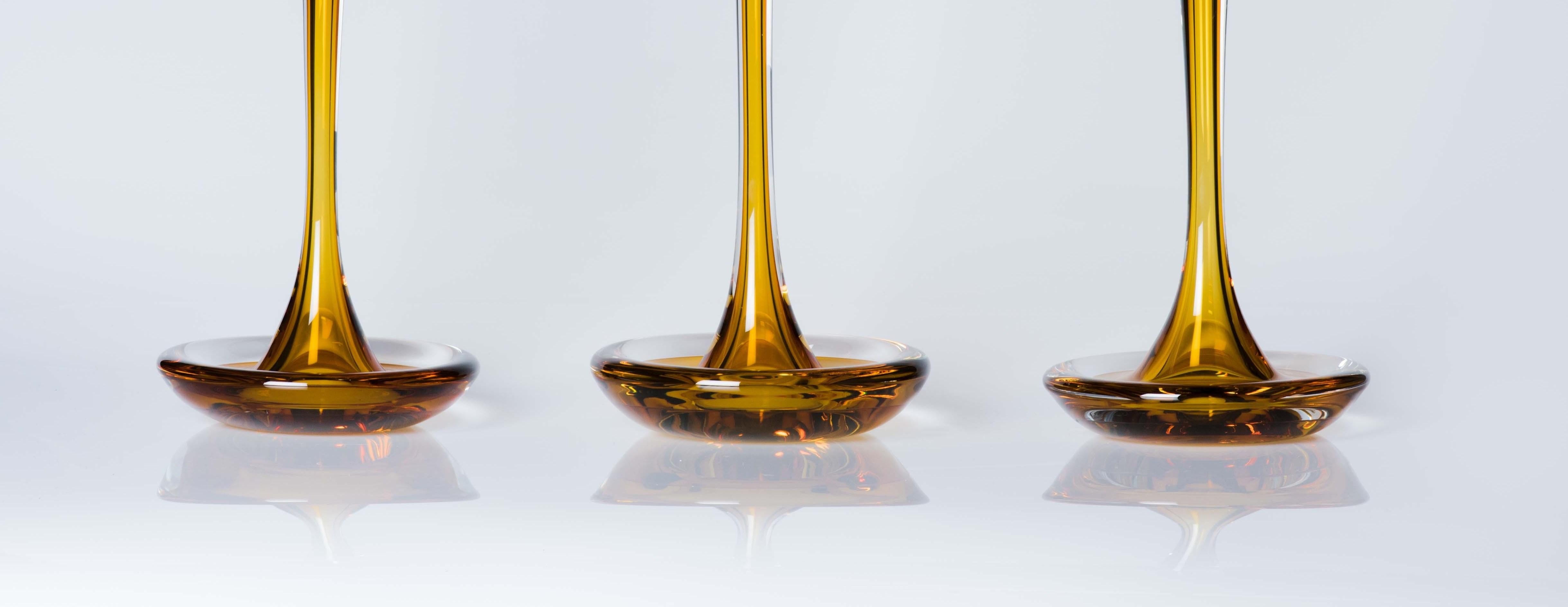 Modern Moshe Bursuker Set of 3 Amber Glass Candleholders, 2020