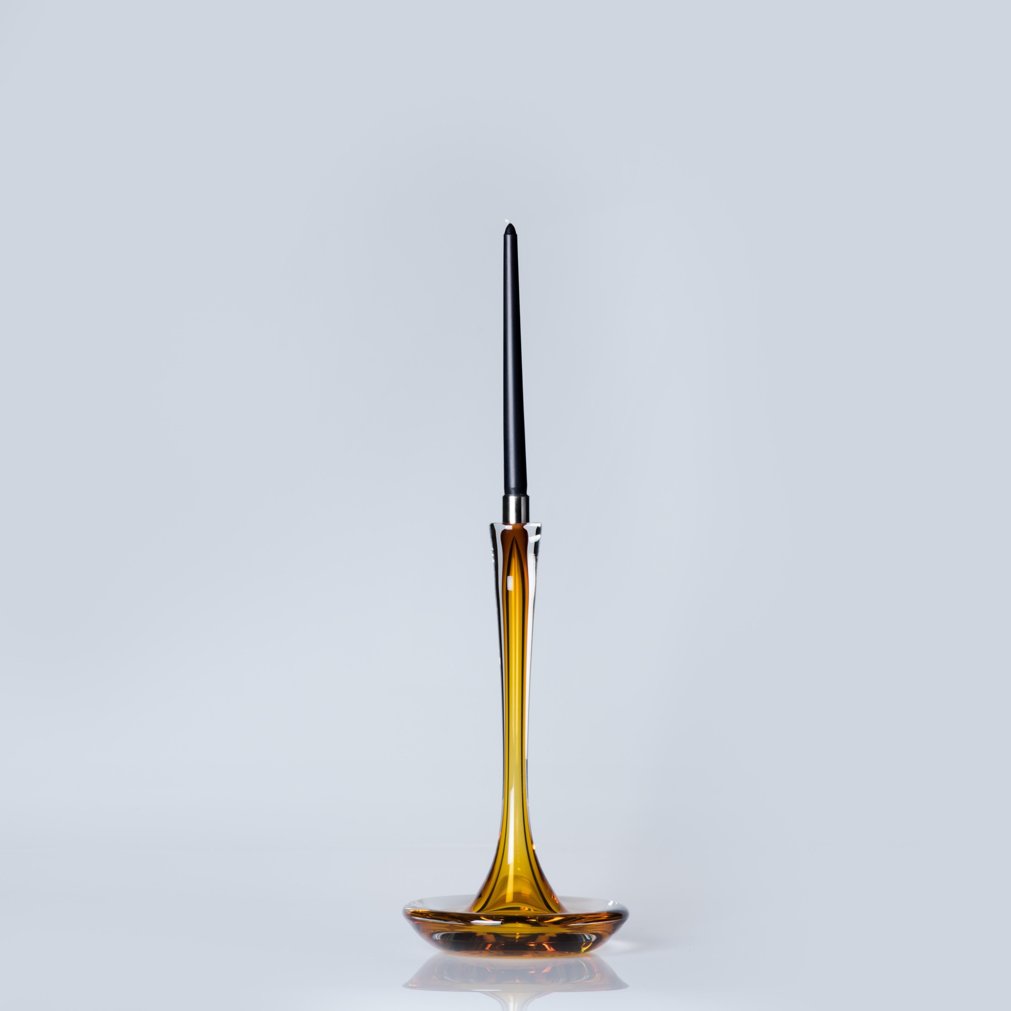 American Moshe Bursuker Set of 3 Amber Glass Candleholders, 2024 For Sale
