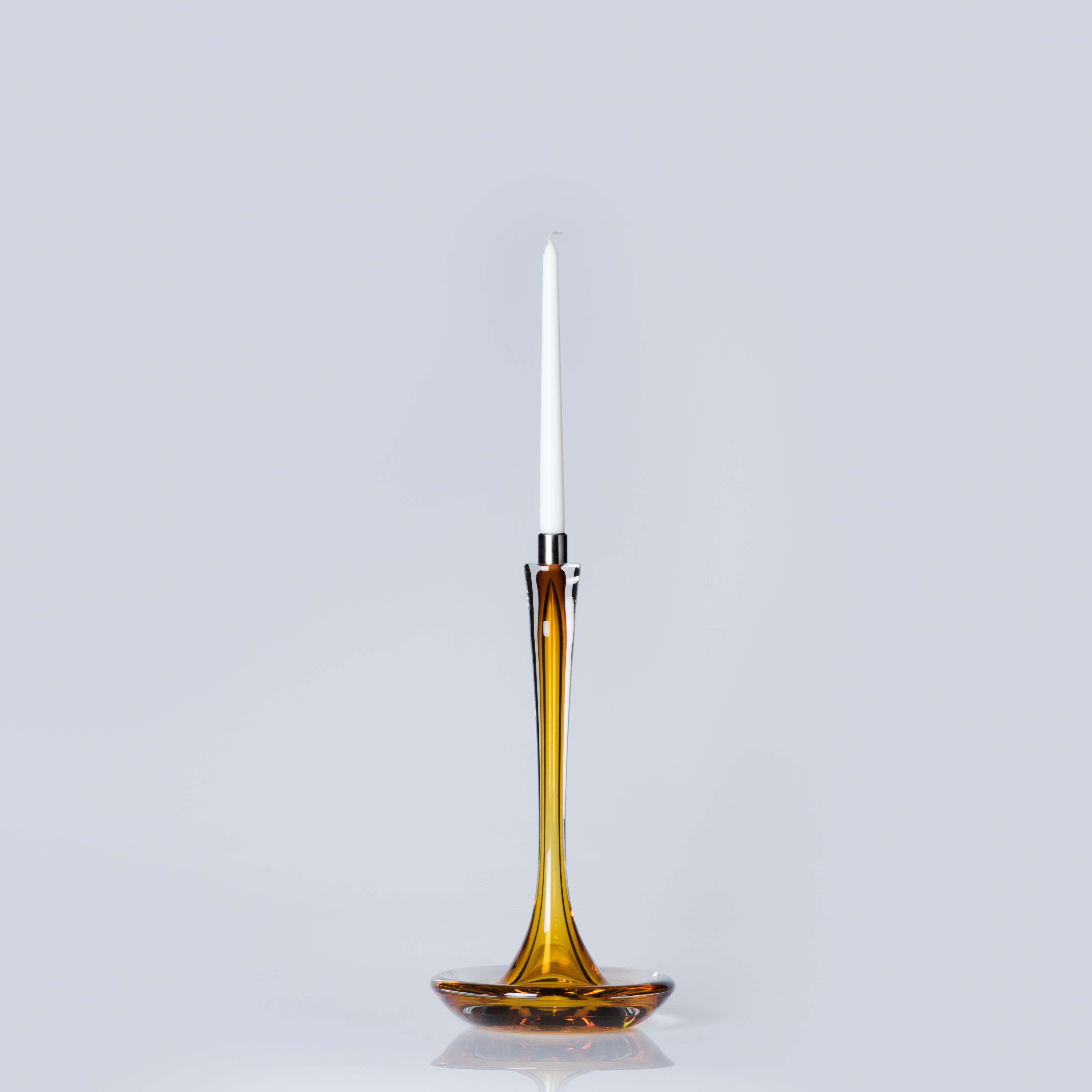 Moshe Bursuker Set of 3 Amber Glass Candleholders, 2024 In New Condition For Sale In New York, NY