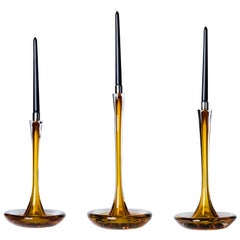 Moshe Bursuker Set of 3 Amber Glass Candleholders, 2024