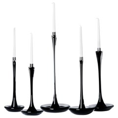 Moshe Bursuker Set of 5 Black Glass Candleholders, 2019