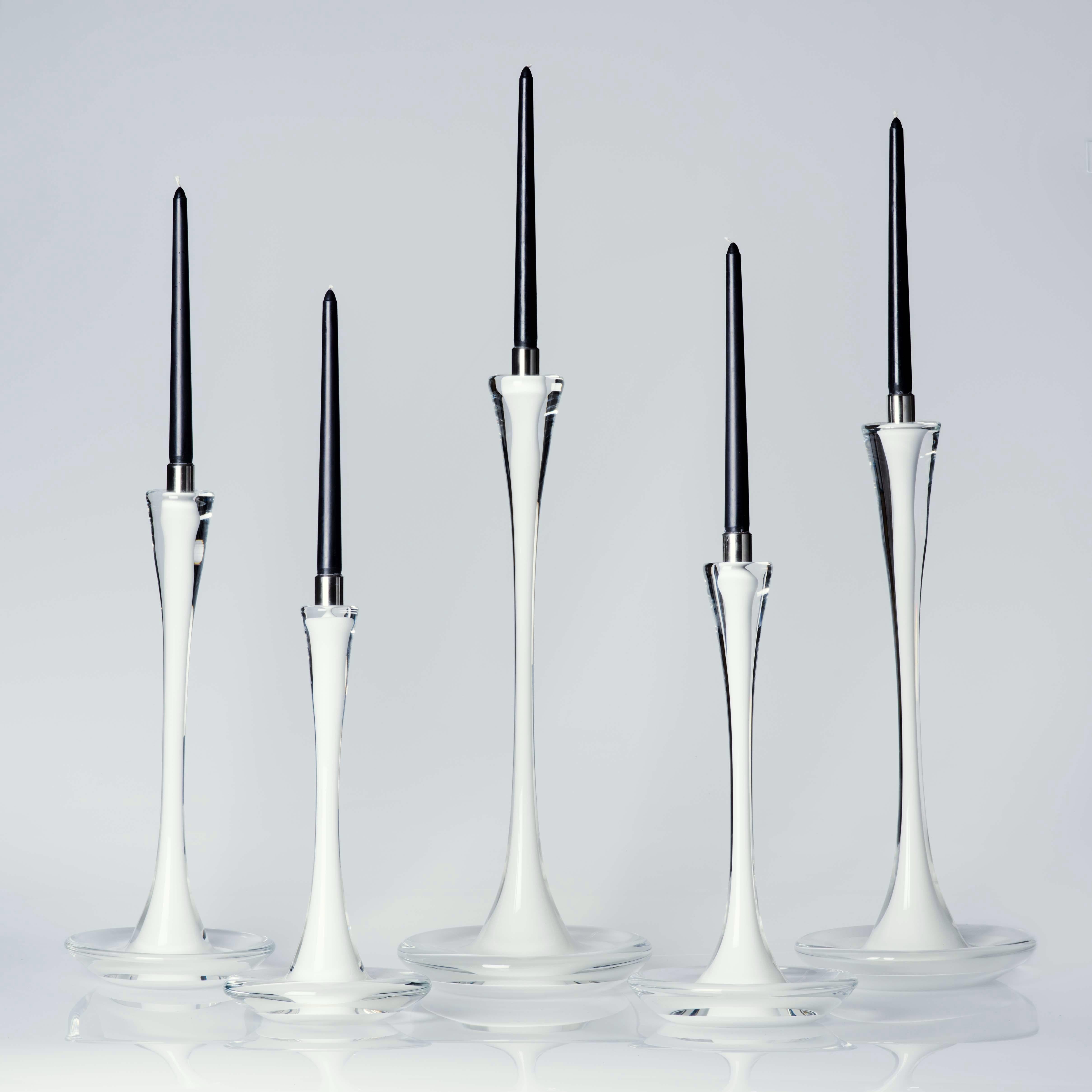 Moshe Bursuker Set of 5 White Glass Candleholders, 2019 In Excellent Condition In New York, NY