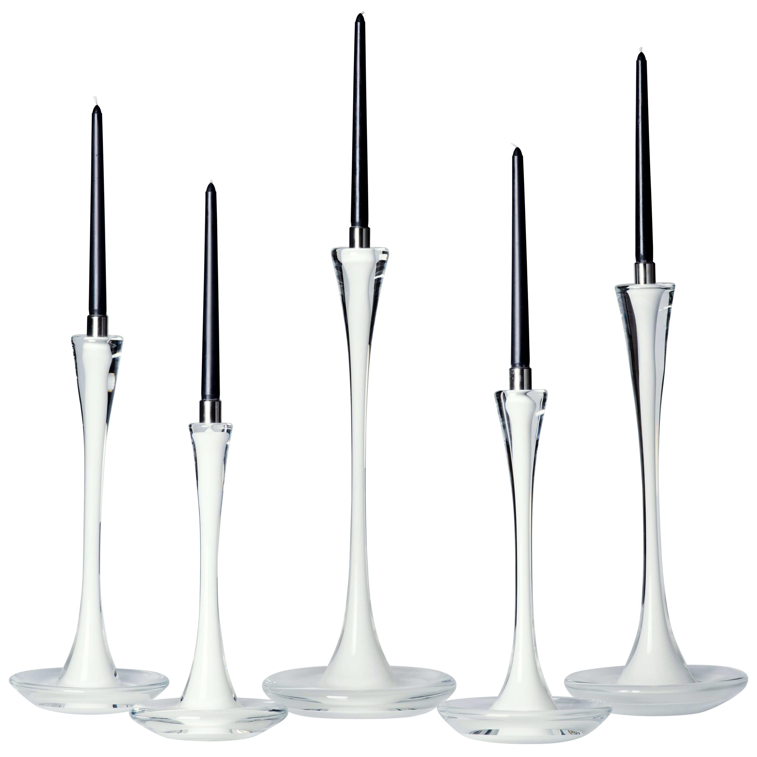 Moshe Bursuker Set of 5 White Glass Candleholders, 2024 For Sale