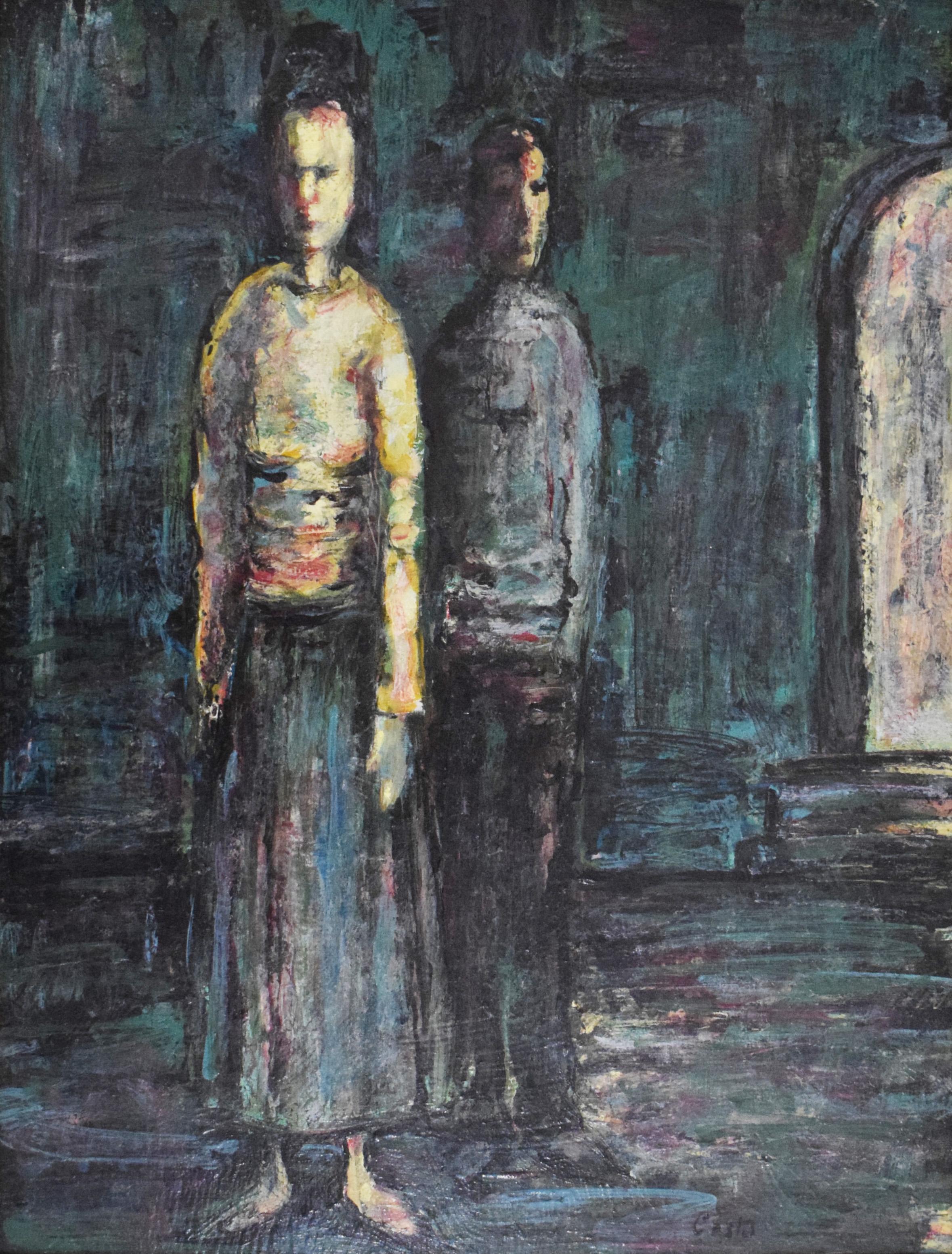 Moshe Castel Figurative Painting – Mann und Frau - Ölgemälde Israelische Kunst
