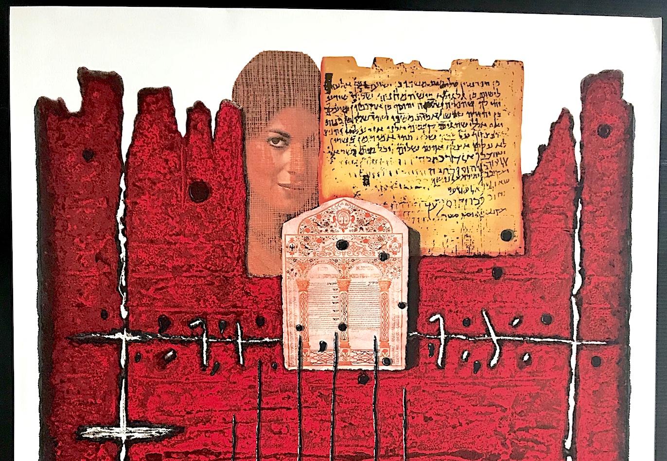 SOPRA GERUSALEMME, Litografia firmata, Ritratto a collage, Donna sefardita, Judaica in vendita 1