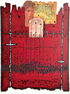 SOBRE JERUSALÉN, Litografía firmada, Retrato collage, Mujer sefardí, Judaica