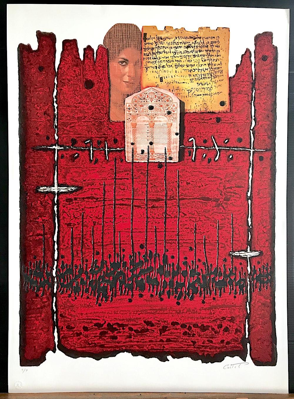 SOPRA GERUSALEMME, Litografia firmata, Ritratto a collage, Donna sefardita, Judaica in vendita 3