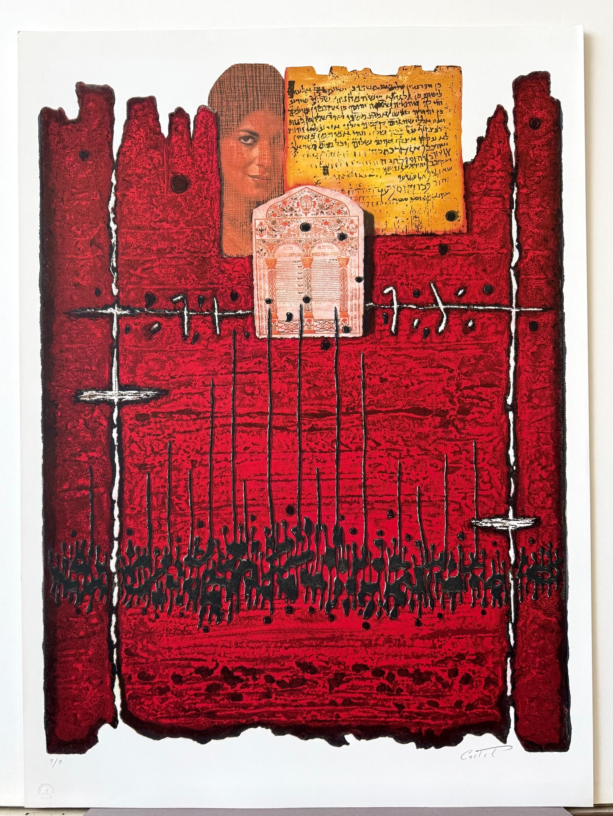 ABOVE JERUSALEM, signierte Lithographie, Collage-Porträt, Sephardische Frau, Judaica im Angebot 4