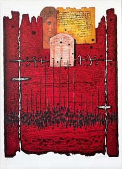SOPRA GERUSALEMME, Litografia firmata, Ritratto a collage, Donna sefardita, Judaica