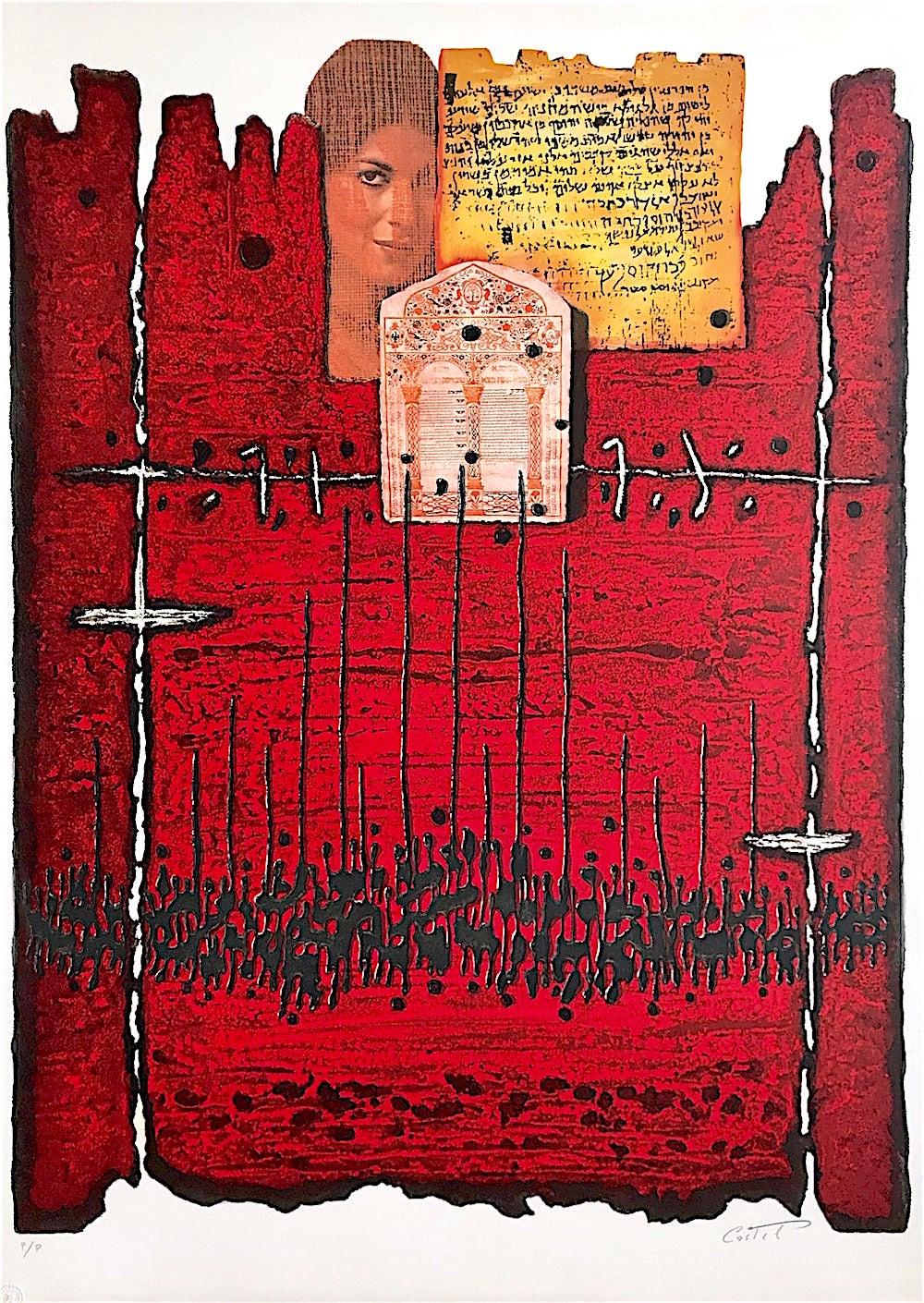 Portrait Print di Moshe Castel - SOPRA GERUSALEMME, Litografia firmata, Ritratto a collage, Donna sefardita, Judaica