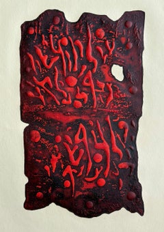 ANCIENT SCRIPT Incisione originale, lettere ebraiche astratte, tavoletta di pietra rossa nera