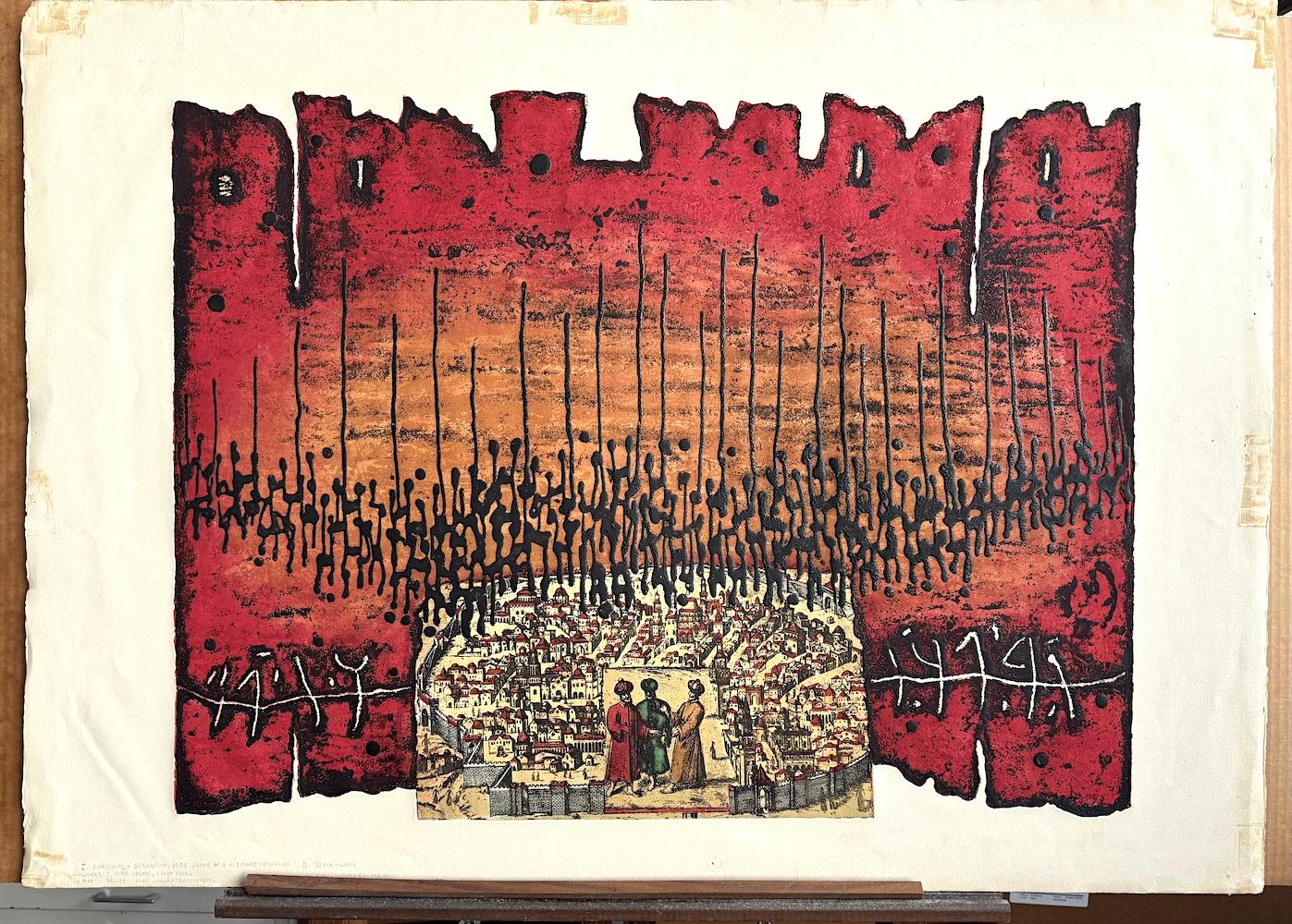 ETERNAL CITY Original Etching, Medieval Jerusalem, Stone Tablet, Jewish History For Sale 4