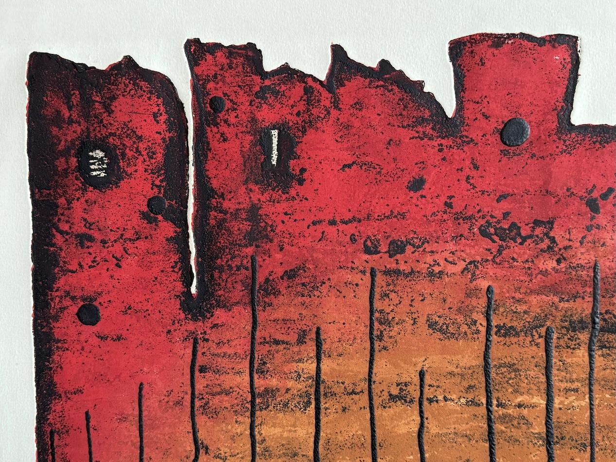 ETERNAL CITY Original Etching, Medieval Jerusalem, Stone Tablet, Jewish History - Contemporary Print by Moshe Castel