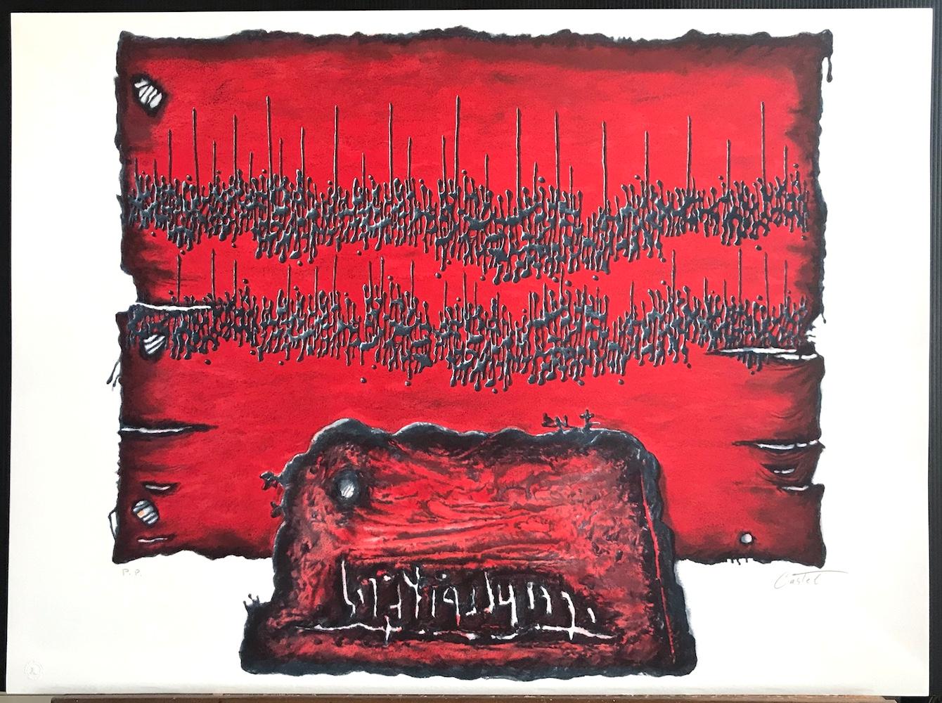 HALLELUJAH TO PEACE Signed Lithograph, Stone Tablet, Abstract Ancient Writing For Sale 1