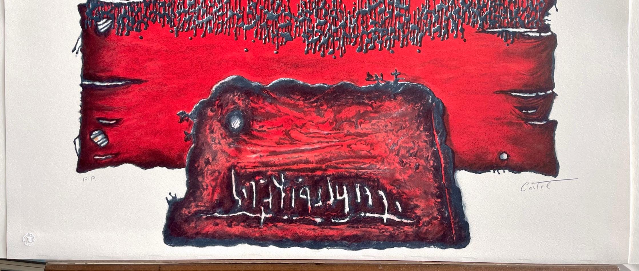 HALLELUJAH A LA PAZ Litografía firmada, Tabla de piedra, Escritura abstracta antigua en venta 3