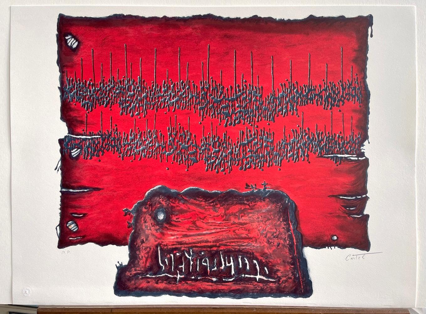 HALLELUJAH A LA PAZ Litografía firmada, Tabla de piedra, Escritura abstracta antigua en venta 4