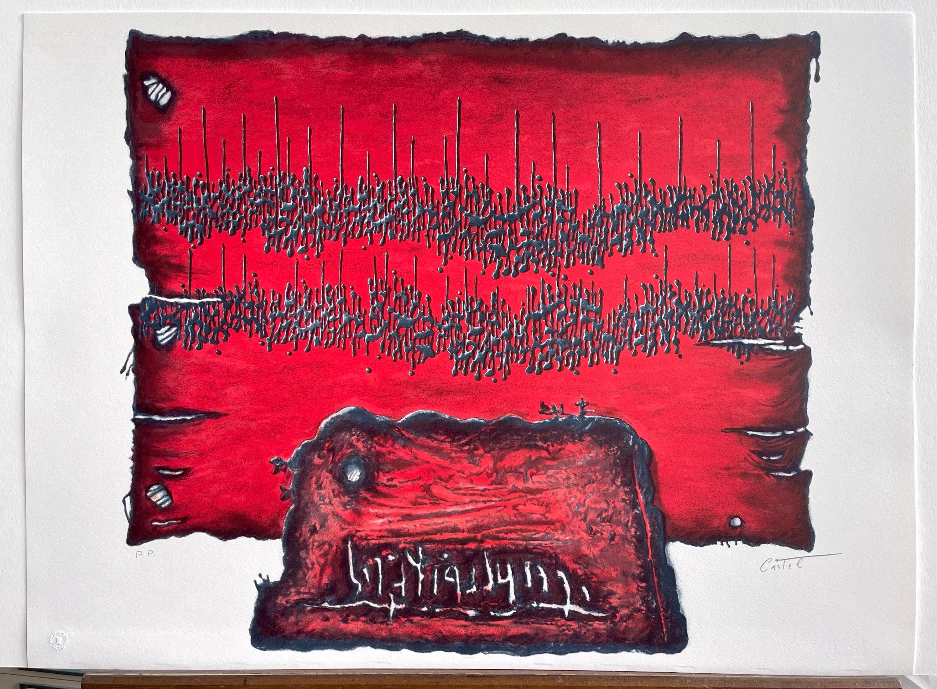 HALLELUJAH TO PEACE Signed Lithograph, Stone Tablet, Abstract Ancient Writing For Sale 4